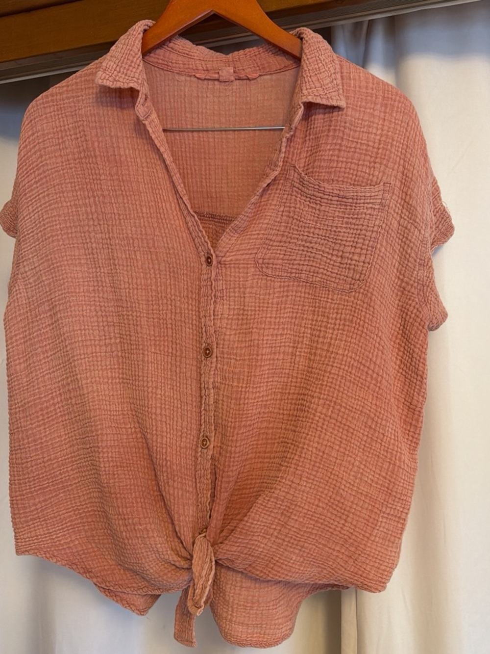 Vanilla Star Dusty Rose Gauze Button-Front Tie Hem Shirt
